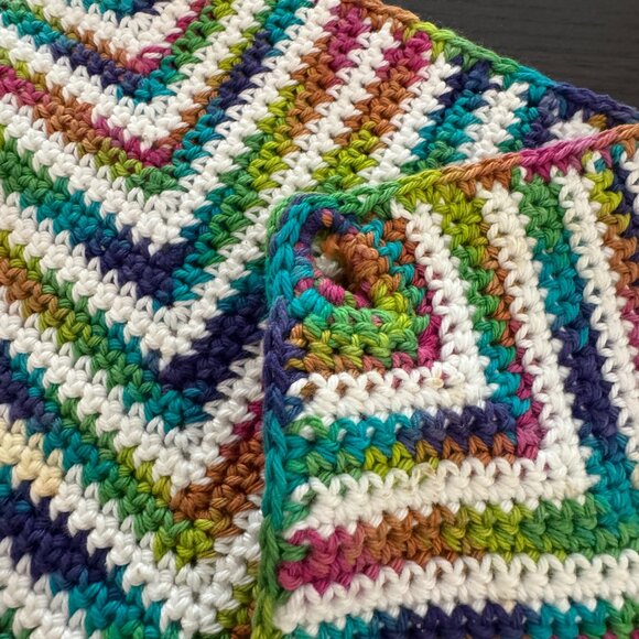 2 New Handmade Crochet Pot Holders Rainbow Colors - Picture 2 of 4